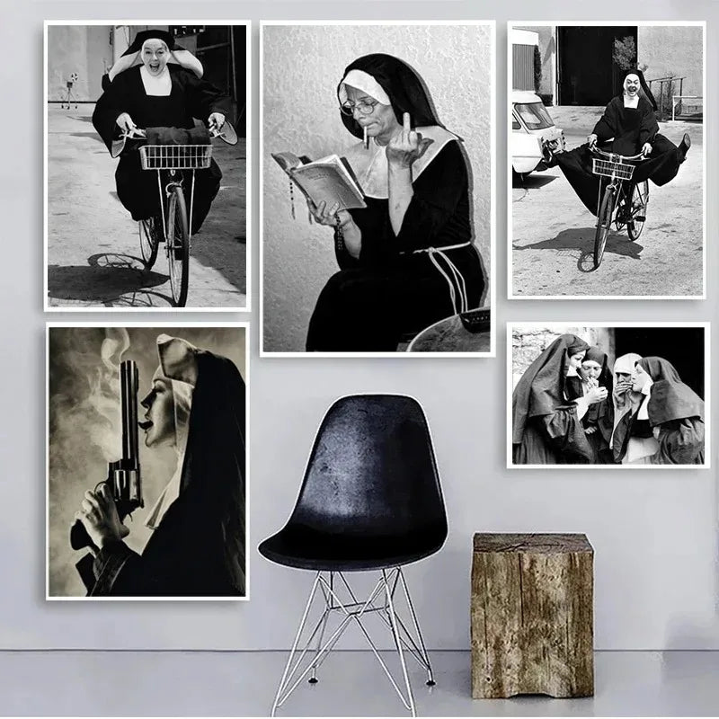 Smoking Nuns Series Canvas Painting Poster/Print