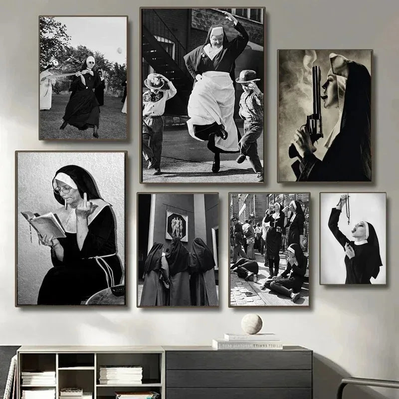 Smoking Nuns Series Canvas Painting Poster/Print