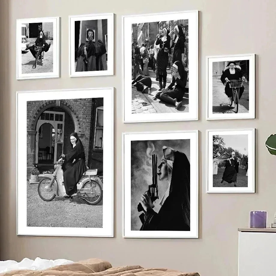 Smoking Nuns Series Canvas Painting Poster/Print