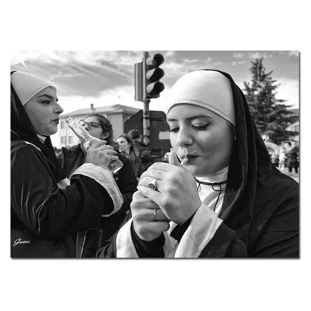 Smoking Nuns Series Canvas Painting Poster/Print