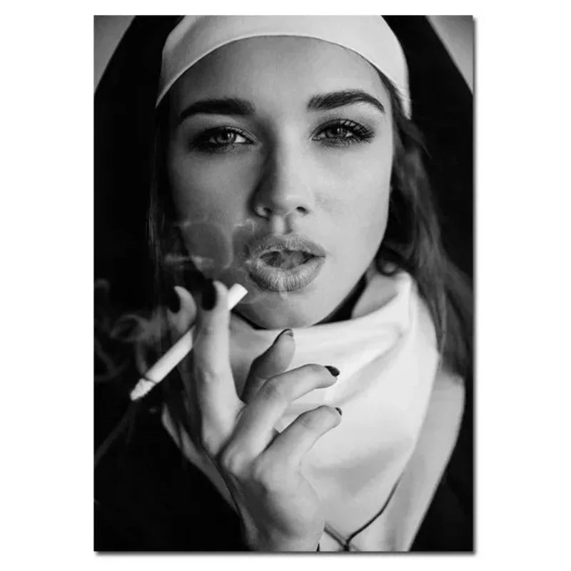 Smoking Nuns Series Canvas Painting Poster/Print